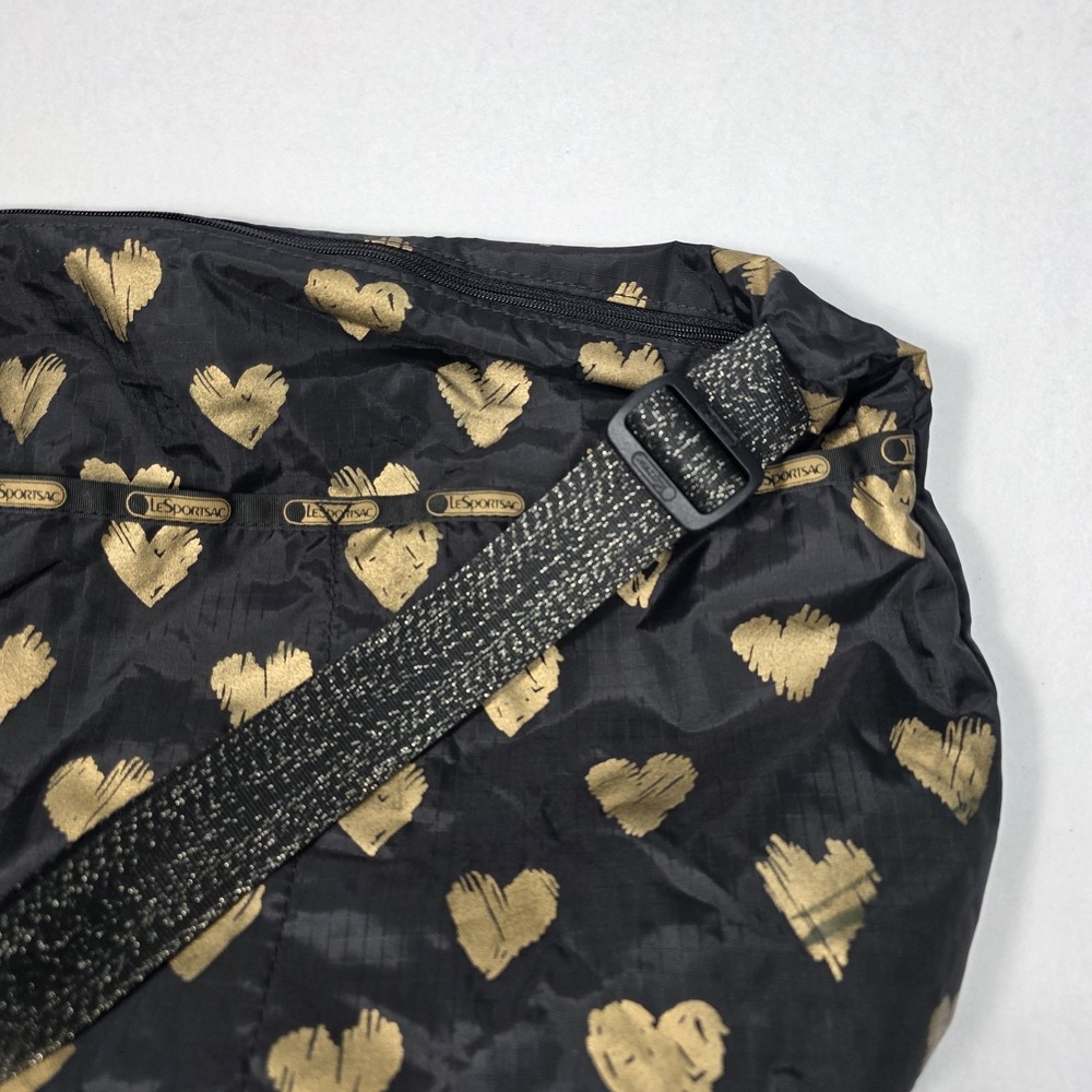 Vintage LeSportsac Black Razzmatazz Gold Hearts Deluxe Easy Carry Tote NEW - Picture 2 of 11